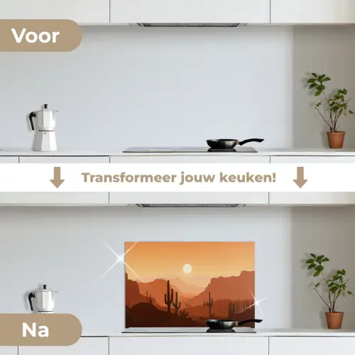 Landschap - Woestijn - Cactussen - Zon keuken achterwand spatscherm klein -voor_na_NL