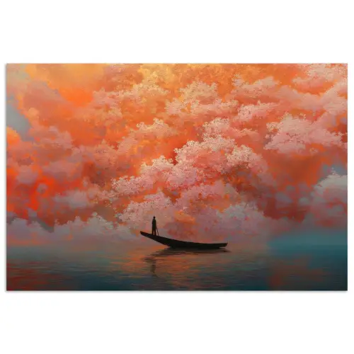 Zee - Boot - Wolken - Oranje poster papier klein -3d