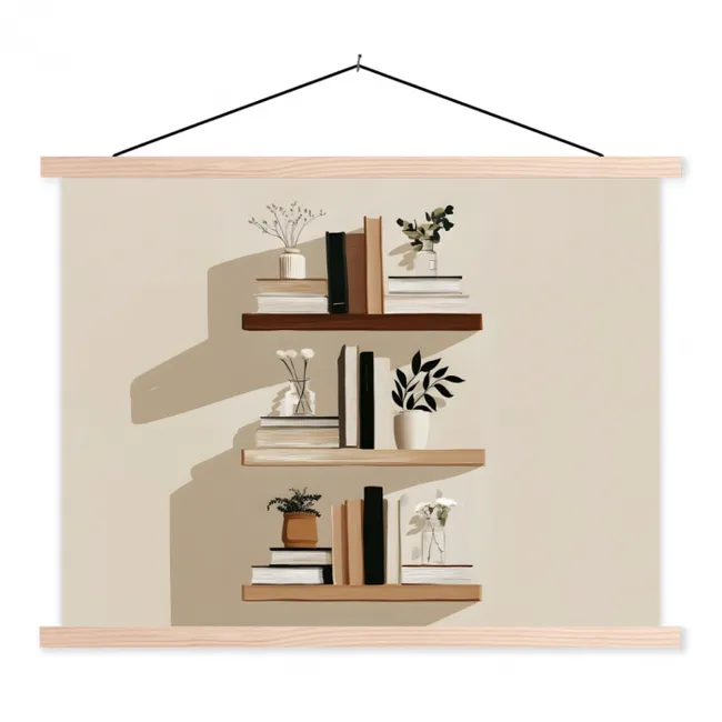 Plankjes - Boeken - Vaasjes - Planten textielposter latten blank klein -3d