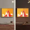 Kippen - Oranje - Vlakken Light Box met batterij (Wandlamp) middel -sfeer3