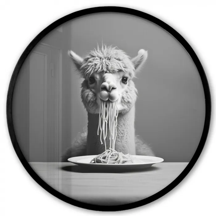 Alpaca - Pasta - Zwart - Wit - Grappig - Dieren Fotolijst rond zonder passe partout klein -3d