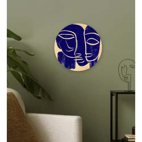Okergeel - Blauw - Eenvoudige lijnen Wandcirkel kunststof plaat 5mm dik klein -sfeer3