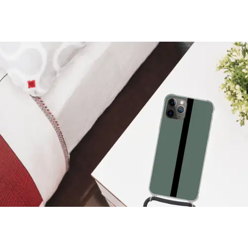 Groen - Zwart - Streep - Minimalistisch Hoesje iPhone 12 Pro met koord klein -kamer