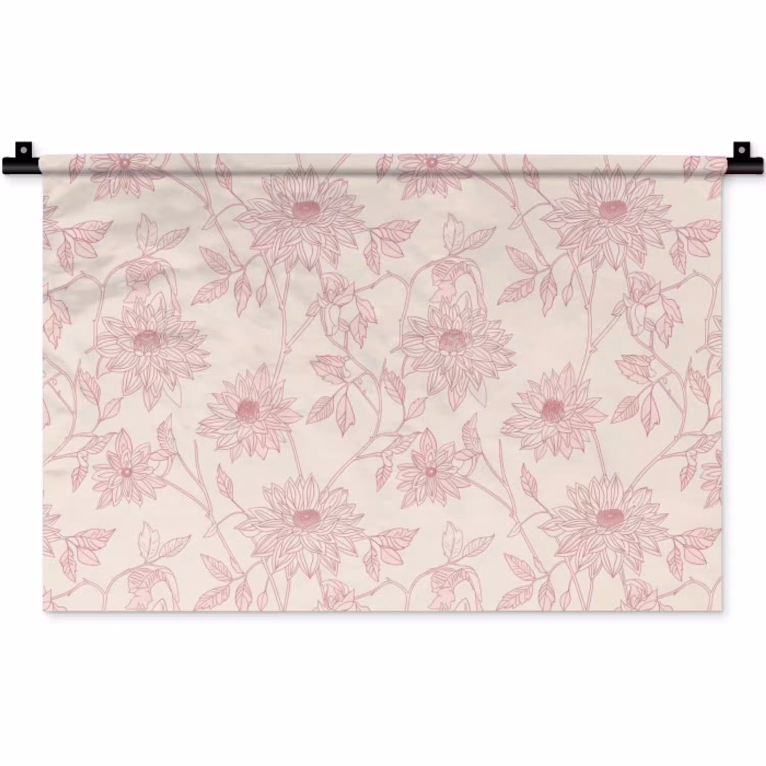 Oudroze - Dahlia's - Lijntekening - Patroon Wandkleed katoen klein 269 -zz3d