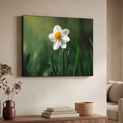 Narcis - Bloem - Wit - Grassprieten Textielframe - compleet frame klein -sfeer3