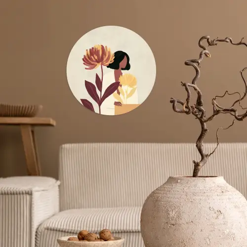 Vrouw - Minimalistisch - Bloem Wandcirkel behangsticker klein -sfeer1
