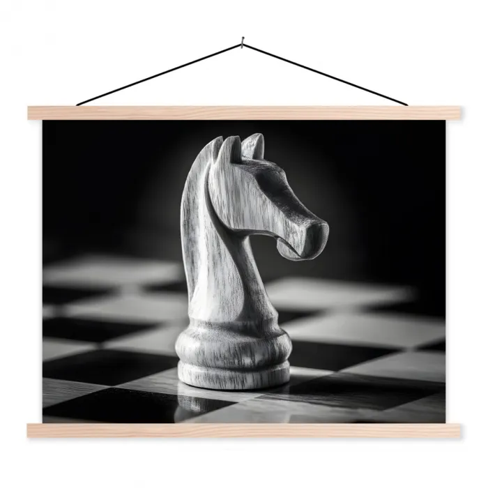 Paard - Hout - Schaalbord - Zwart textielposter latten blank klein -3d