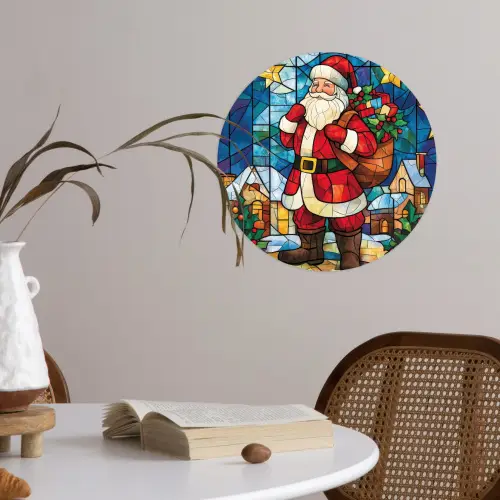 Kerstman - Glas - Kleurrijk Wandcirkel behangsticker klein -sfeer3