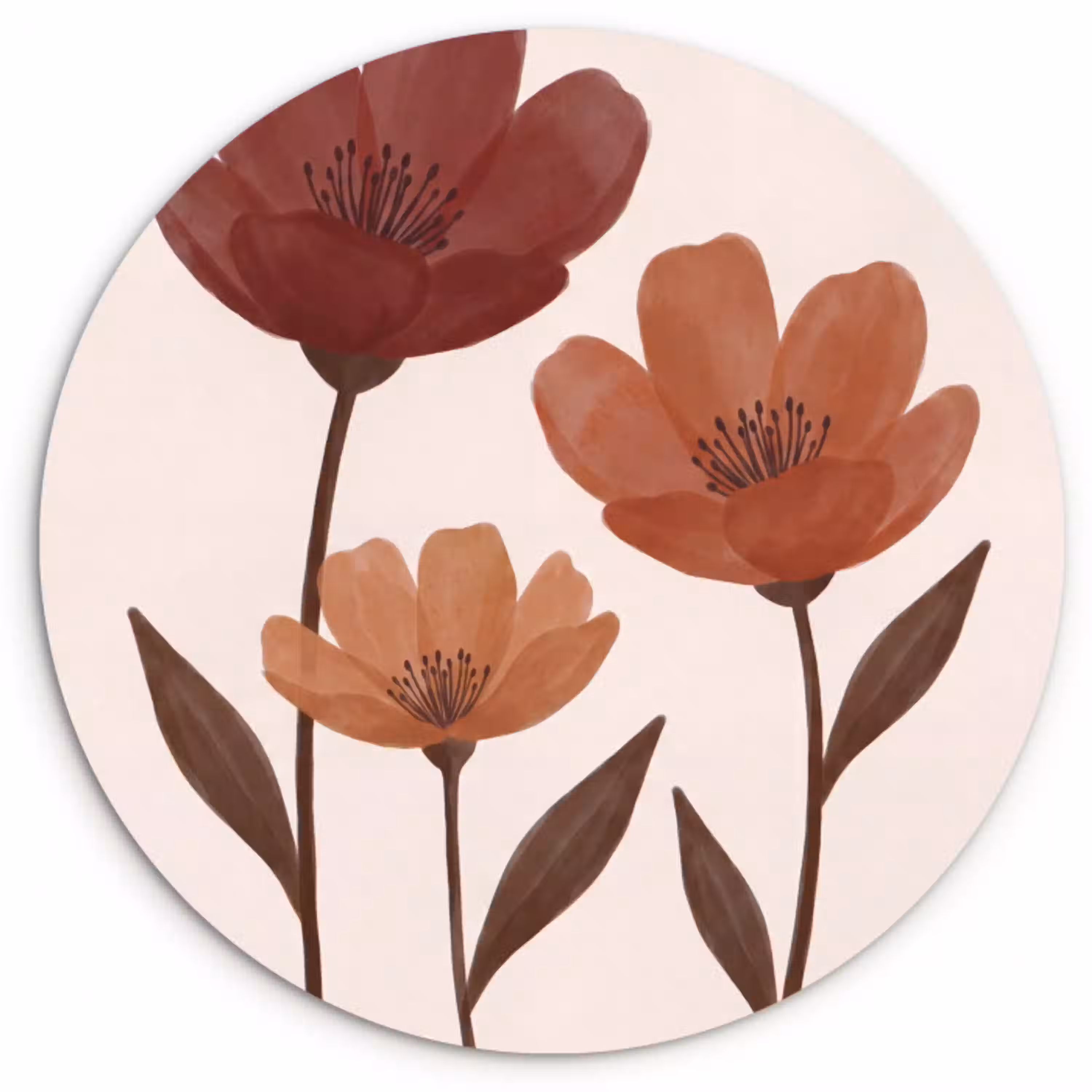 Bloemen - Abstract - Modern - Bruin - Decoratief Wandcirkel kunststof plaat 5mm dik klein -3d