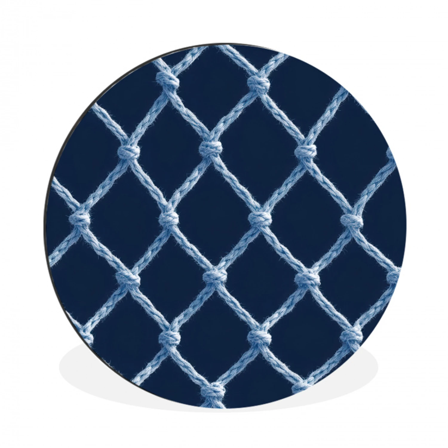 Visnet - Touw - Patroon - Marineblauw Wandcirkel aluminium klein 190 -3d