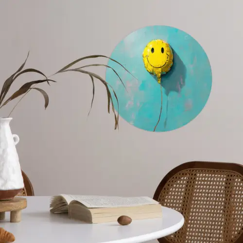 Ballon - Geel - Smiley Wandcirkel behangsticker klein -sfeer3