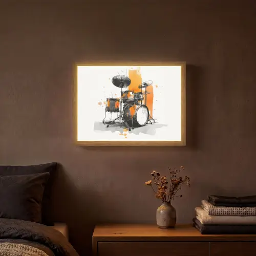 Drumstel - Oranje - Zwart - Aquarelverf Light Box met batterij (Wandlamp) middel -sfeer4