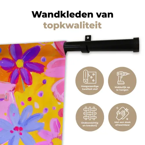 Tas - Roze - Bloemen Wandkleed katoen klein -sfeer2