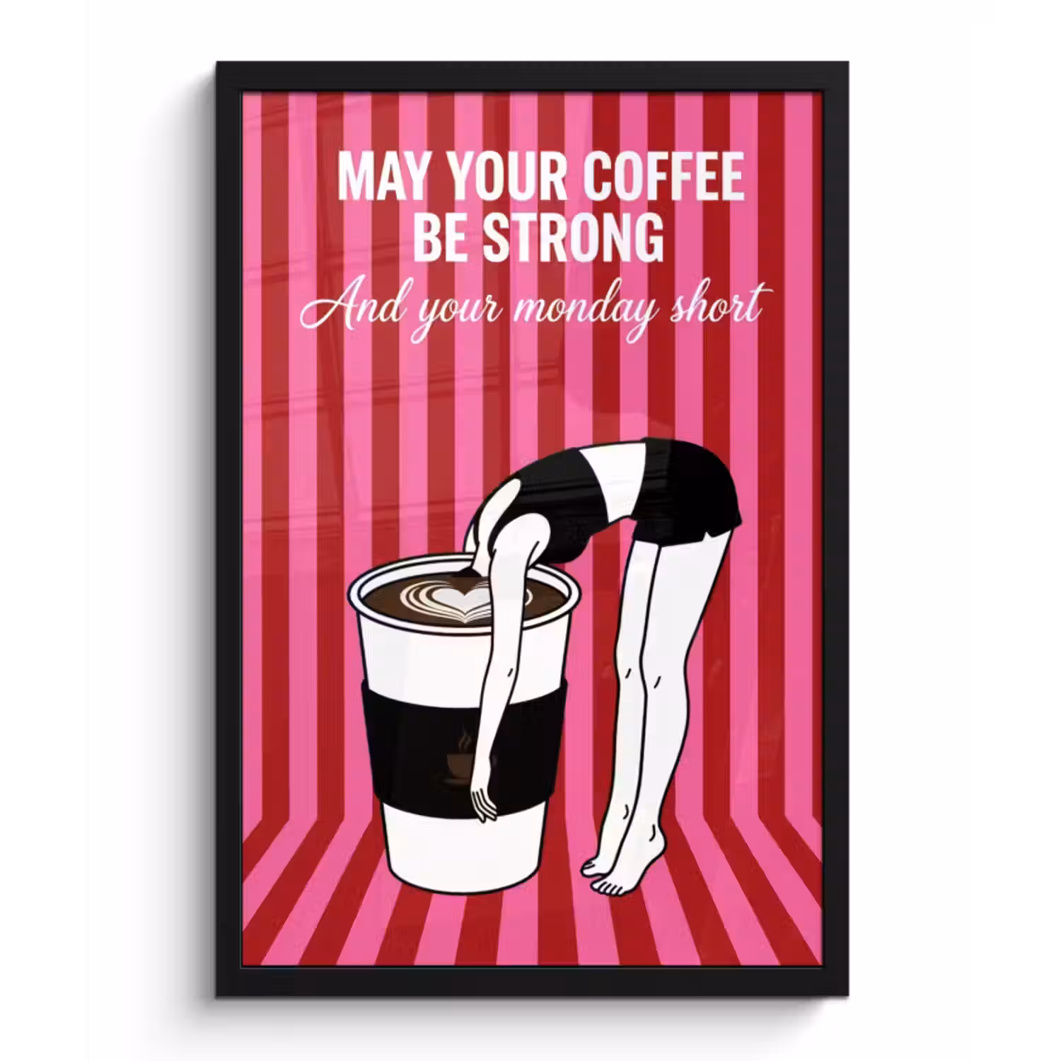 Poster met lijst - Roze - Strepen - Koffie - Maandag