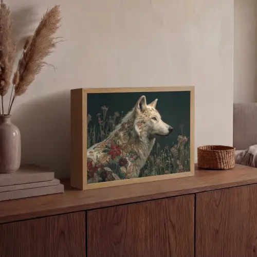 Wolf - Bloemen - Natuur Light Box met batterij (Wandlamp) middel -sfeer2