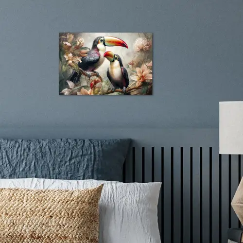 Toekan - Vogels - Bloemen - Jungle poster papier klein -sfeer2
