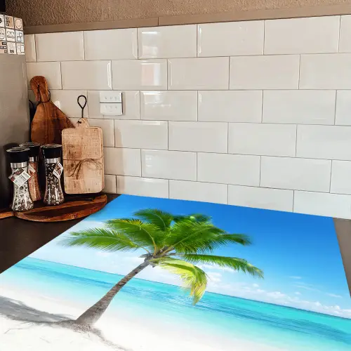 Palmboom - Strand - Zee - Zomer Inductie beschermer vinyl 3mm middel -sfeer3