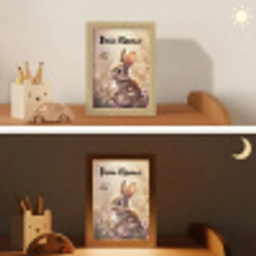 Konijntje - Bruin - Bloemen - Vlinders Light Box met kabel (Kinderlampje) klein -sfeer3_kind