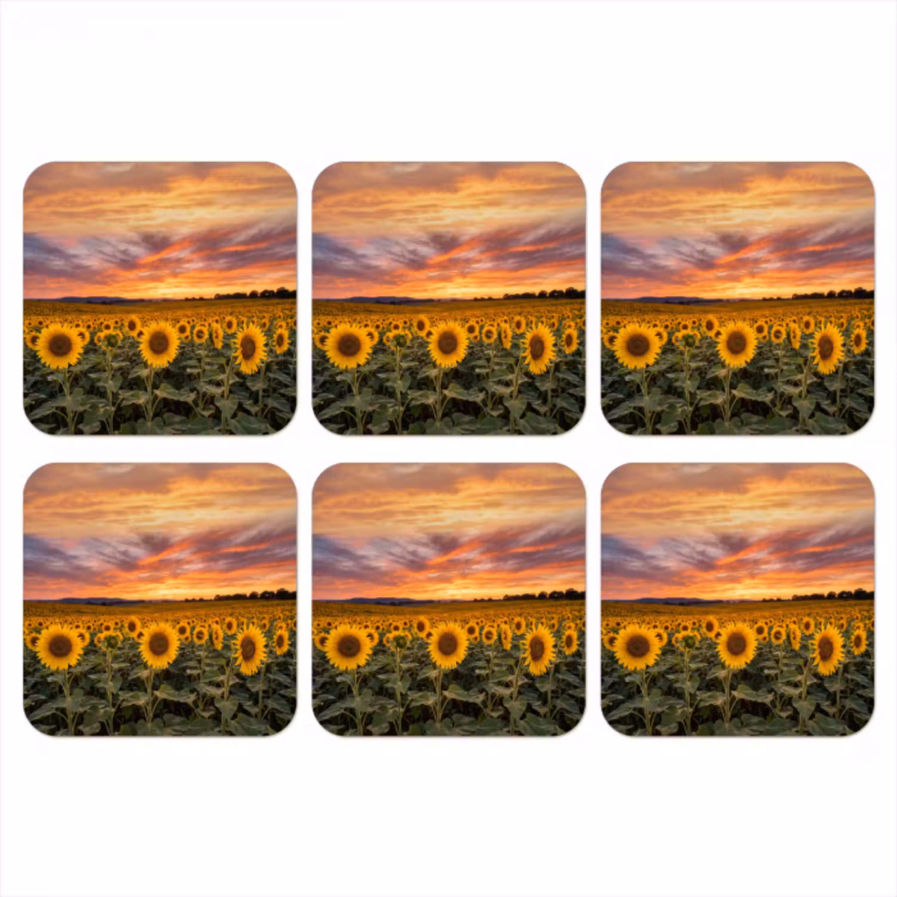 Zonnebloemen - Heuvellandschap - Geel onderzetter kurk middel -3d