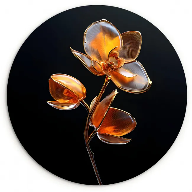 Bloem - Orchidee - Oranje Wandcirkel kunststof plaat 5mm dik klein -3d