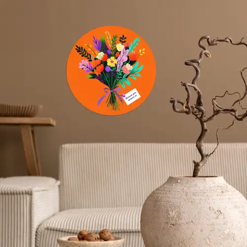 Kaartje - Boeket - Bloemen Wandcirkel behangsticker klein -sfeer1
