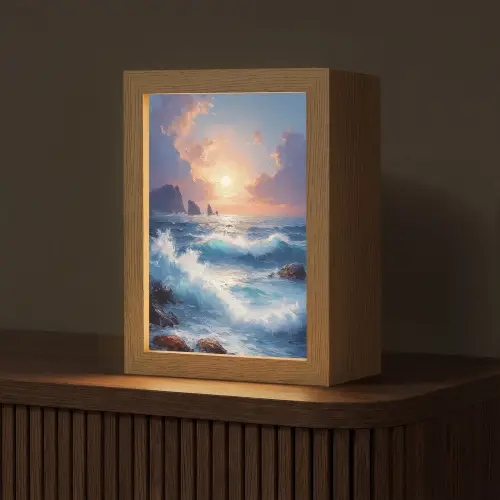 Golven - Zee - Kleurrijk - Rotsen Light Box met kabel (Tafellamp) klein -z3d_website