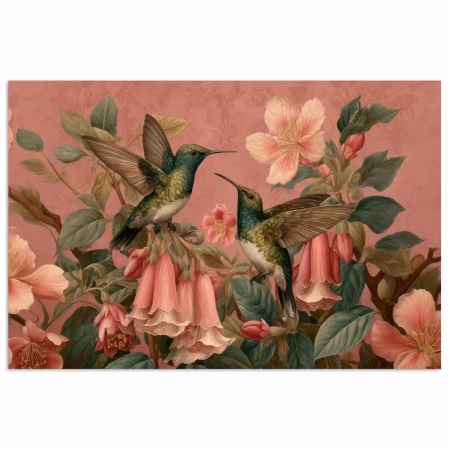 Poster - Kolibris - Blumen - Grün - Rosa