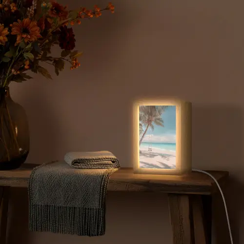 Palmboom - Schommel - Strand - Lucht Light Box met kabel (Tafellamp) klein -sfeer4