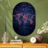 Wereldkaart - Futuristisch - Oranje Wandcirkel Ovaal Glas middel -sfeer2