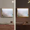 Klif - Bloemen - Zee - Roze Light Box met batterij (Wandlamp) middel -sfeer3