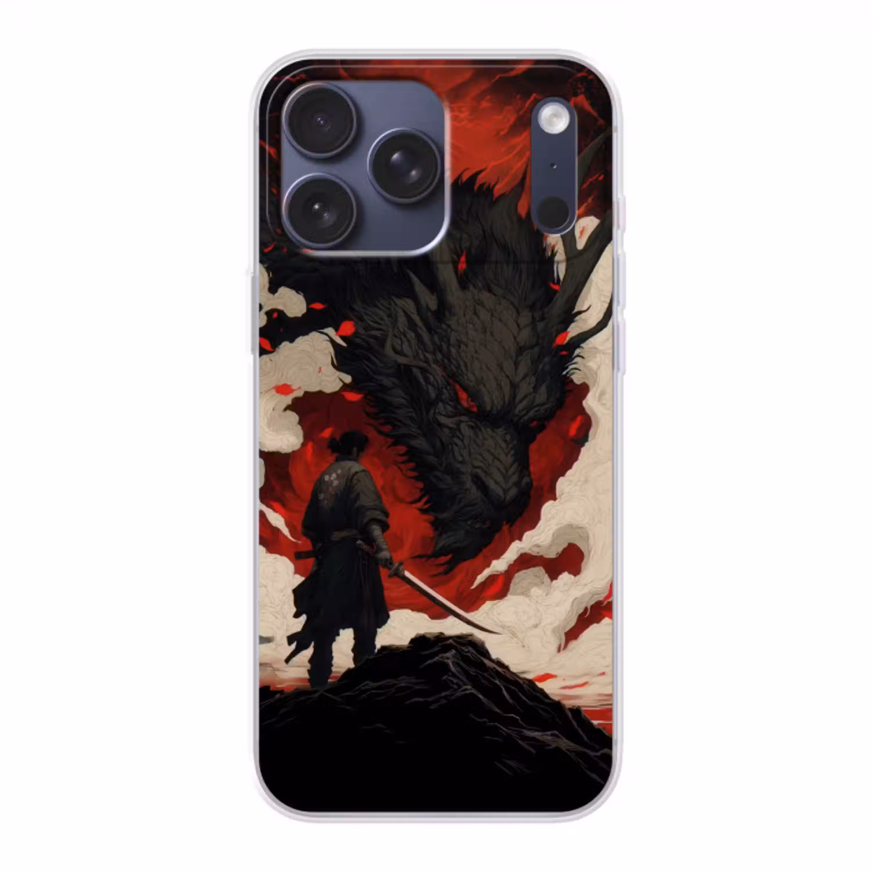 Krijger - Draak - Zwart - Rood - Rook Telefoonhoesje iPhone 17 Pro Max klein -3d