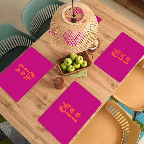 Oh la la - Roze - Oranje - Minimalistisch Placemat vinyl groot -zzsfeer5_Kitchenyeah-website