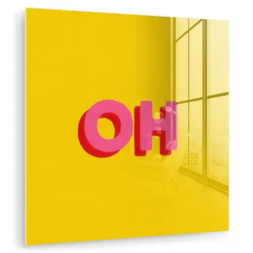 Geel - Roze - Oh - 3D plexiglas 5mm klein -zzzproduct_nieuw