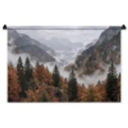 Bergen - Vallei - Mist - Herfst - Natuur Wandkleed katoen middel -zz3d