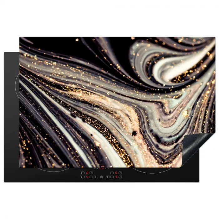 Marmerlook - Zwart - Goud - Wit - Glitter - Marmer Inductie beschermer vinyl 3mm klein -3d