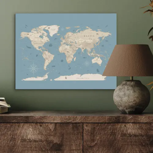 Wereldkaart - Oceaan - Realistisch - Blauw PET vilt klein -sfeer2