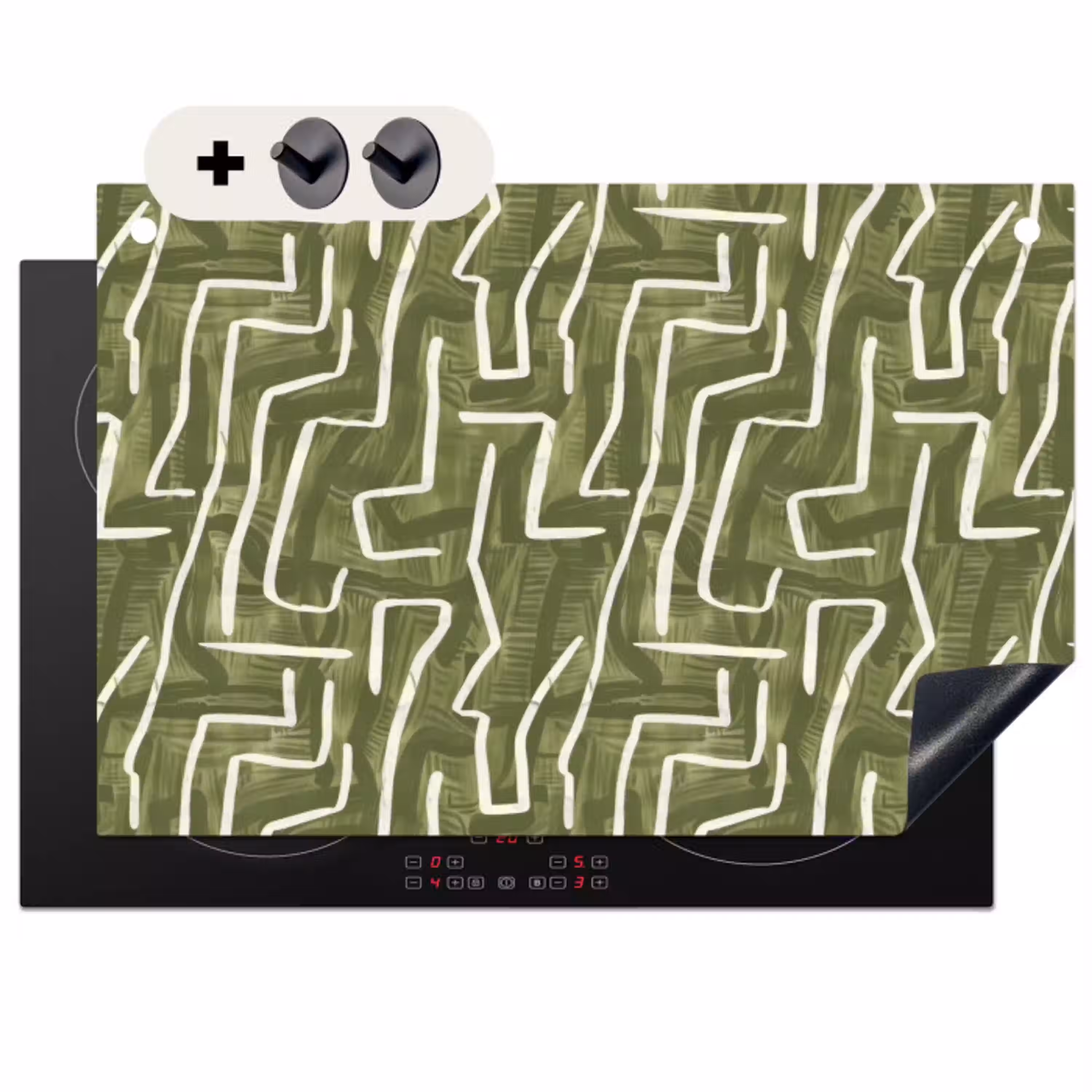 Groen - Abstract - Penseelstreken - Patroon Inductie beschemer met haakjes klein 777 -3d