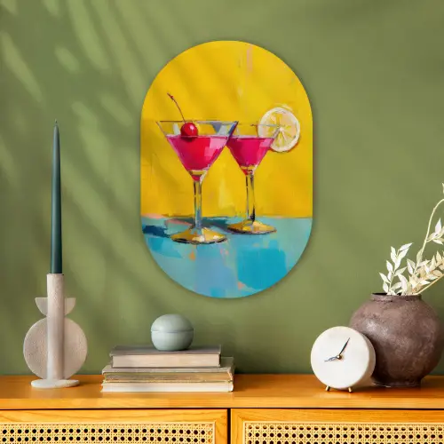 Glazen - Cocktail - Citroen - Kers Wandcirkel Ovaal Forex klein -sfeer2