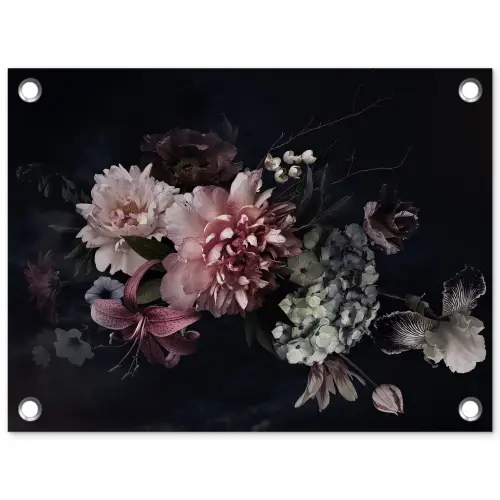 Bloemen - Vintage - Pastel - Zwart - Boeket tuinposter los doek klein -3d
