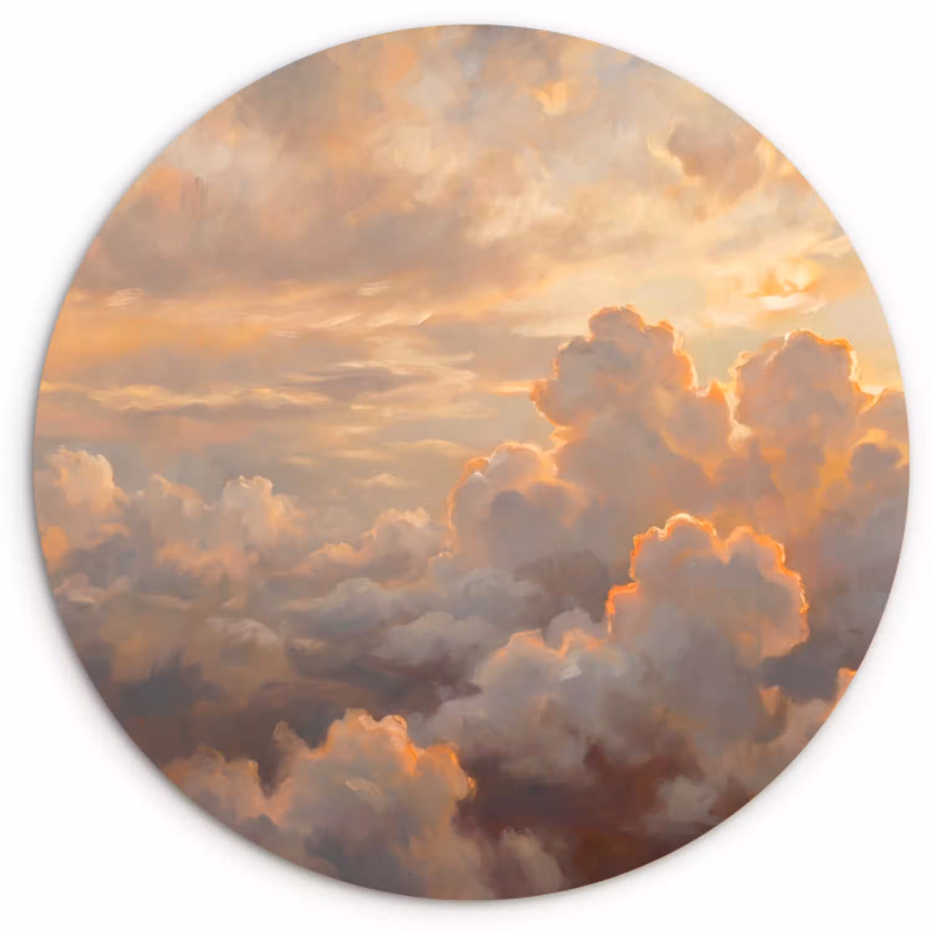 Wolken - Zonsondergang - Natuur - Abstract - Goud Wandcirkel kunststof plaat 5mm dik klein -3d