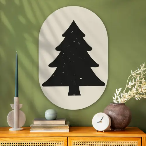 Kerstboom - Zwarte kerstboom - Boom - Japandi Wandcirkel Ovaal Glas middel -sfeer2