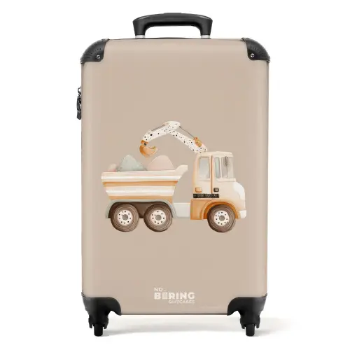 Gele kiepwagen in neutrale kleuren NBS - Handbagage koffer - Kinderen Unisex middel -productfoto_recht