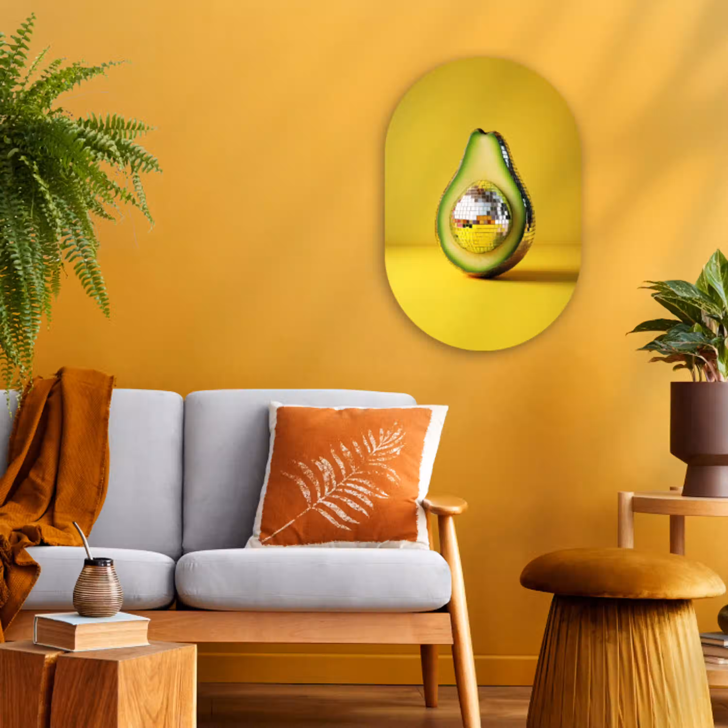 Avocado - Discobal - Geel - Glitter Wandcirkel Ovaal Forex klein -sfeer4