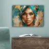 Vrouw - Portret - Goud - Luxe - Blauw canvas 2cm klein -sfeer4