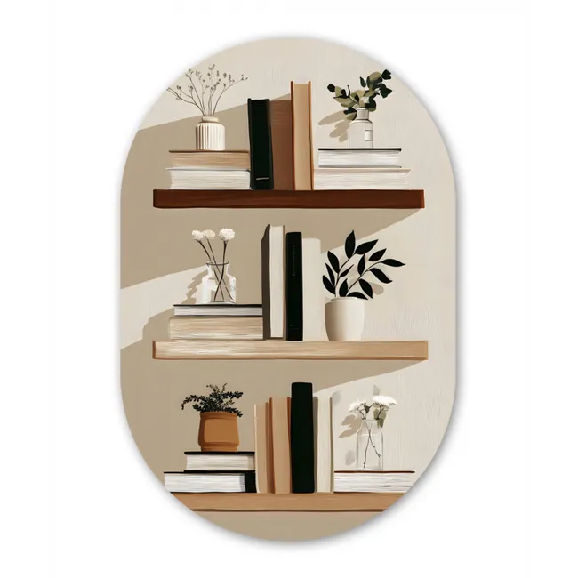 Plankjes - Boeken - Vaasjes - Planten Wandcirkel Ovaal Glas middel -3d