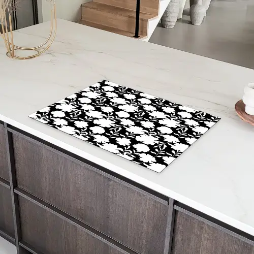 Silhouet - Bloemen - Wit - Zwart Inductie beschermer vinyl 3mm klein 276 -sfeer8