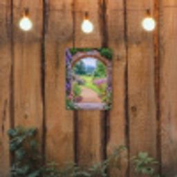 Doorkijk - Poort - Bloemen - Tuin tuinposter los doek klein -sfeer1