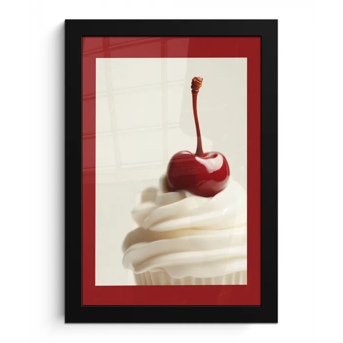 Cupcake - Kers - Rood fotolijst zwart zonder passe partout klein -3d