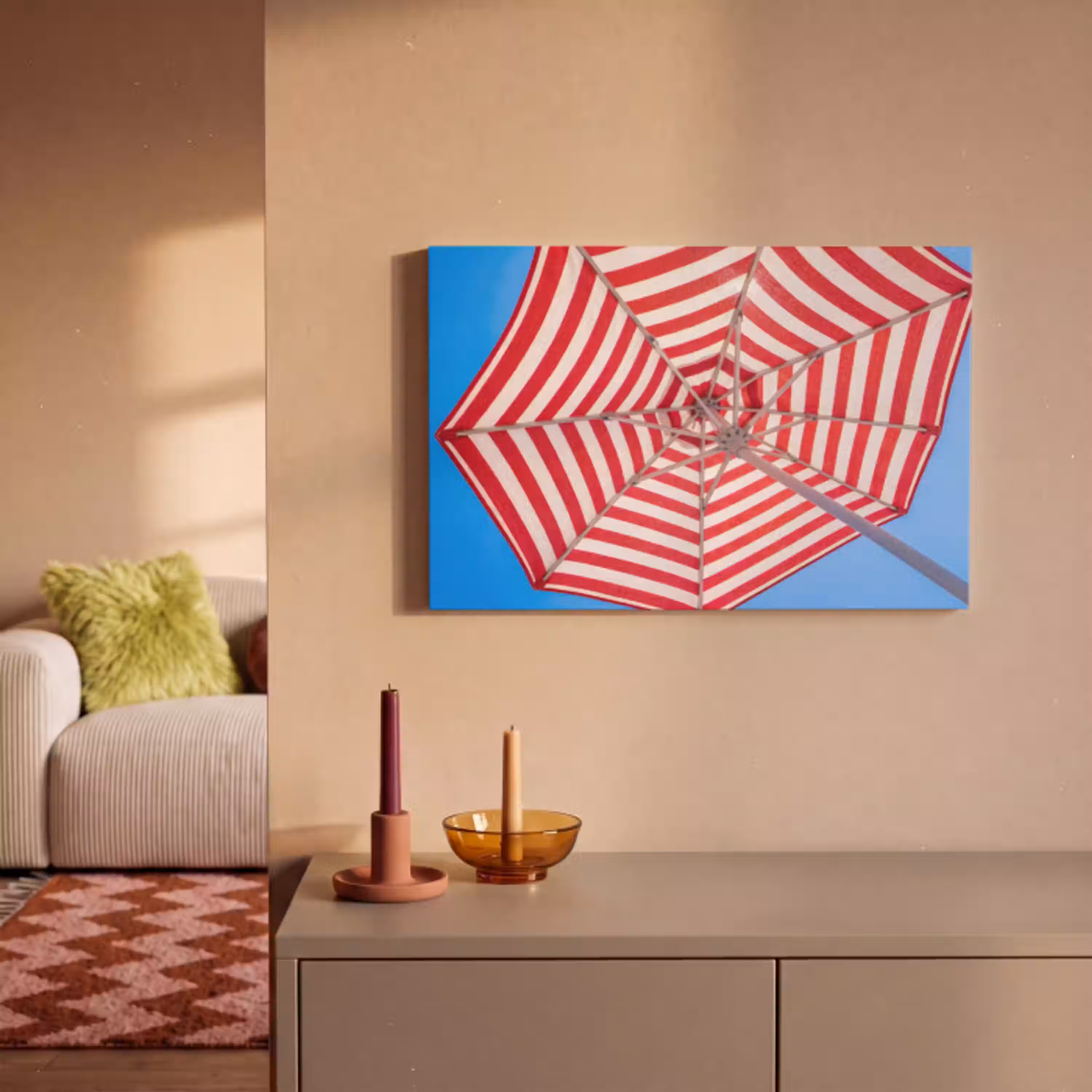 Parasol - Strepen - Zomer - Rood - Blauw canvas 2cm klein -sfeer1
