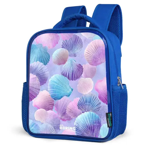 Gekleurde schelpen op een paarse achtergrond Kinderrugzak - Blauw middel -schuin